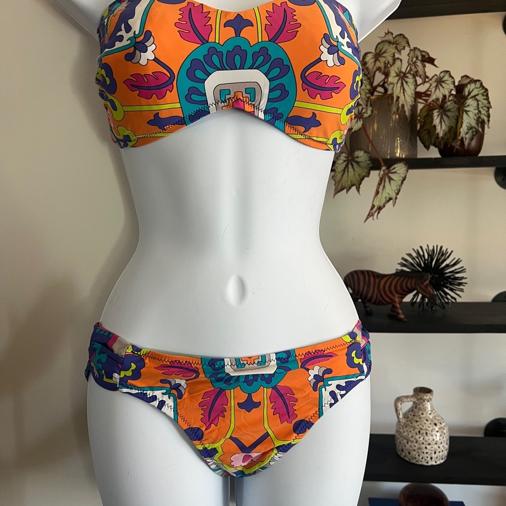Trina Turk Orange and Blue Bandeau Bikini Set